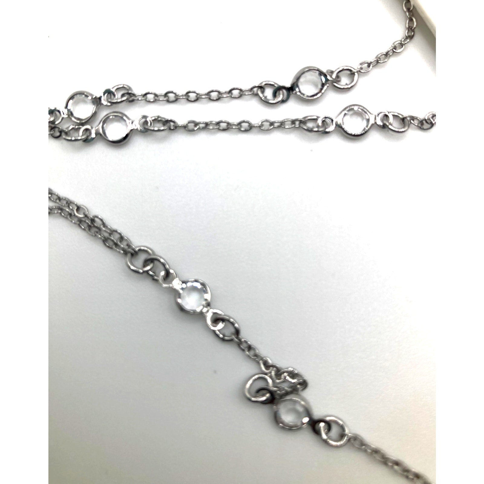 EXPRESS Silver Tone Clear Crystal Station Y Drop Sautoir Necklace 22"+ NEW