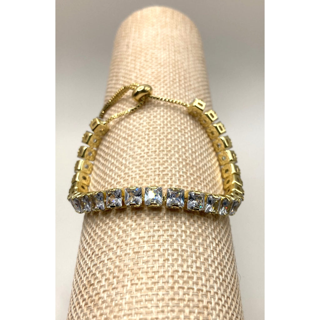 Women's Gold Overlay Slider Tennis Bracelet Made with Swarovski Elements Sz 9