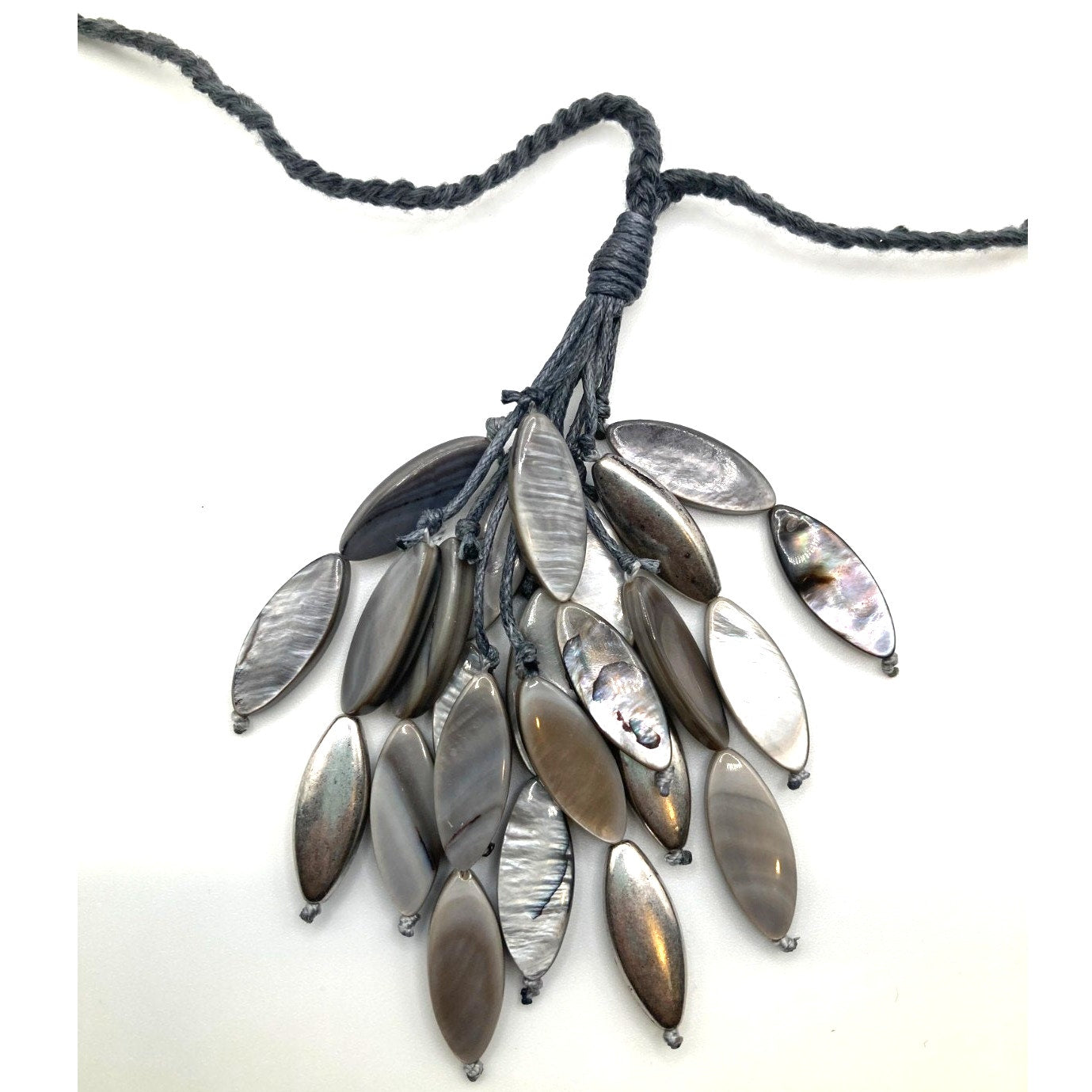 J JILL Grey Dangle Cluster Sculpted-Shell Tassel Pendant Necklace 32"
