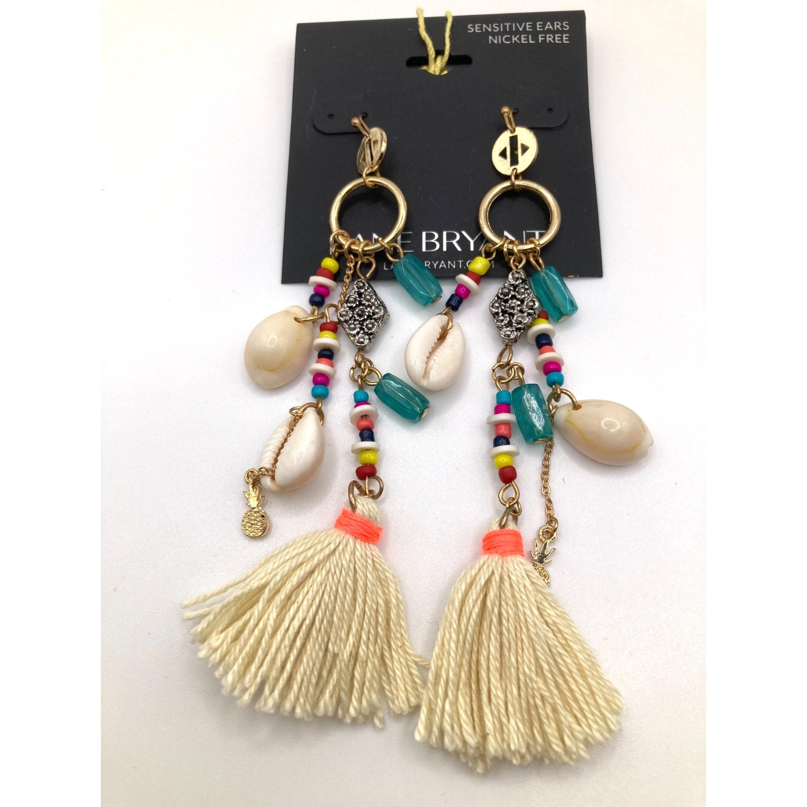 LANE BRYANT Beachy Boho Multicolor Duster Tassel Beaded Earrings 4" NWT