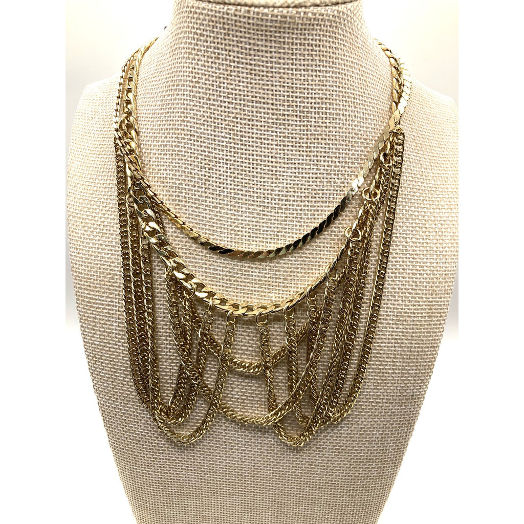 EXPRESS Gold Tone Multi Strand Draping Multi Layered Choker Necklace