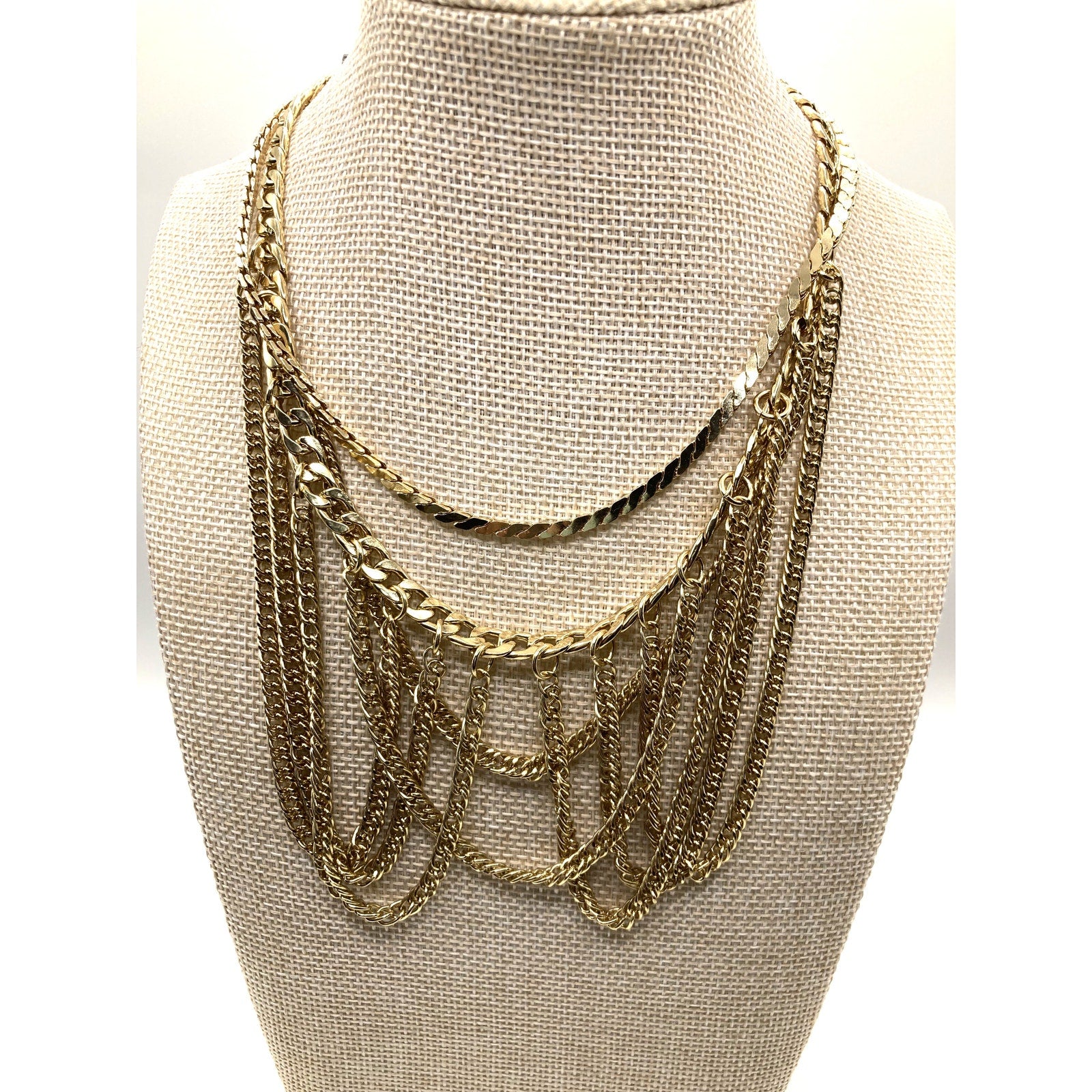 EXPRESS Gold Tone Multi Strand Draping Multi Layered Choker Necklace