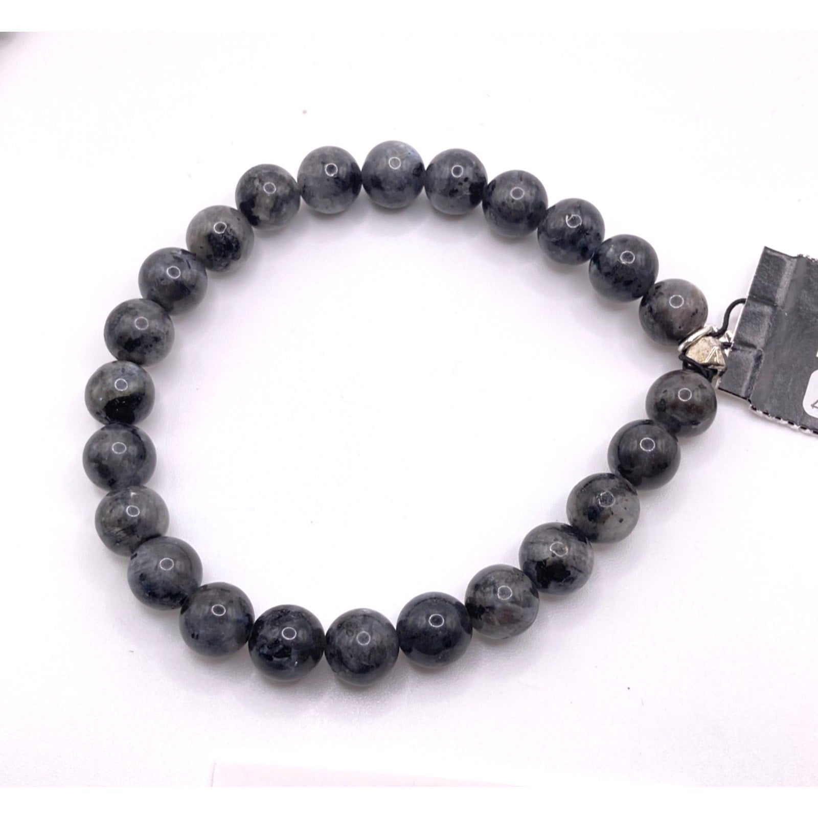 EXPRESS Men Women Genuine Stone Marbled Black Stretch Wristband Bracelet NEW
