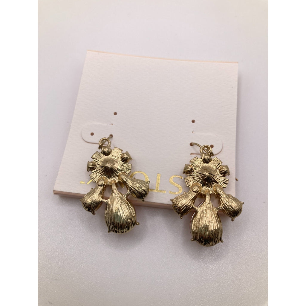 STONY Gold Tone Orange Tan & Cloudy Clear Acrylic Stone Drop Dangle Earrings 1"