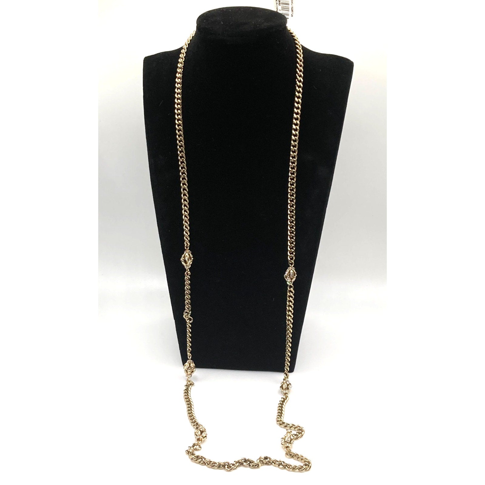 LOFT Gold Tone Vintage Inspired Rhinestone Eggs Station Curb Chain Necklace 32"