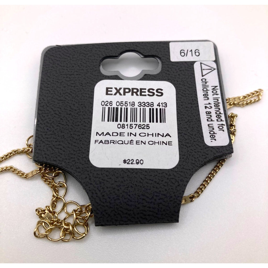 EXPRESS Zodiac Aquarius Sign Charm w/ Rhinestone Ring Gold Tone Necklace