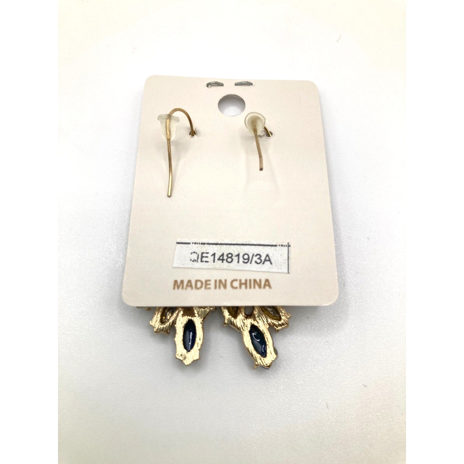 STONY Glamorous Navy Tan Champagne & Clear Crystal Dangle Drop Earrings 2"