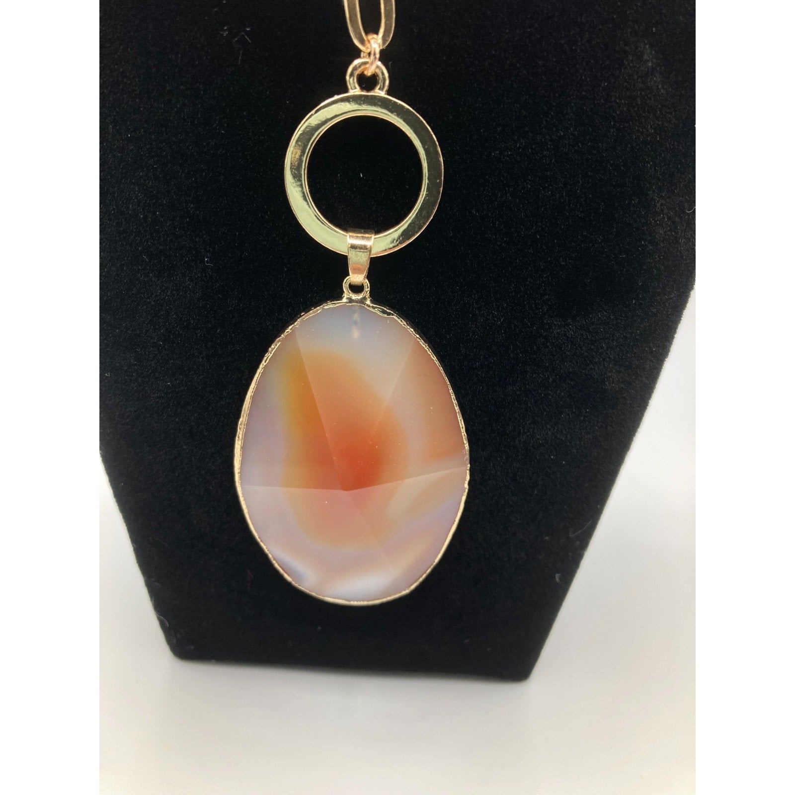 EXPRESS Gold Tone Simulated* Agate Stone Oval Pendant 27" NEW