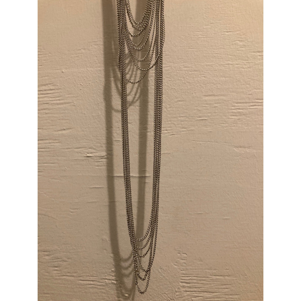 LANE BRYANT Multi Chain Draped Layered Silver Tone Chain Necklace