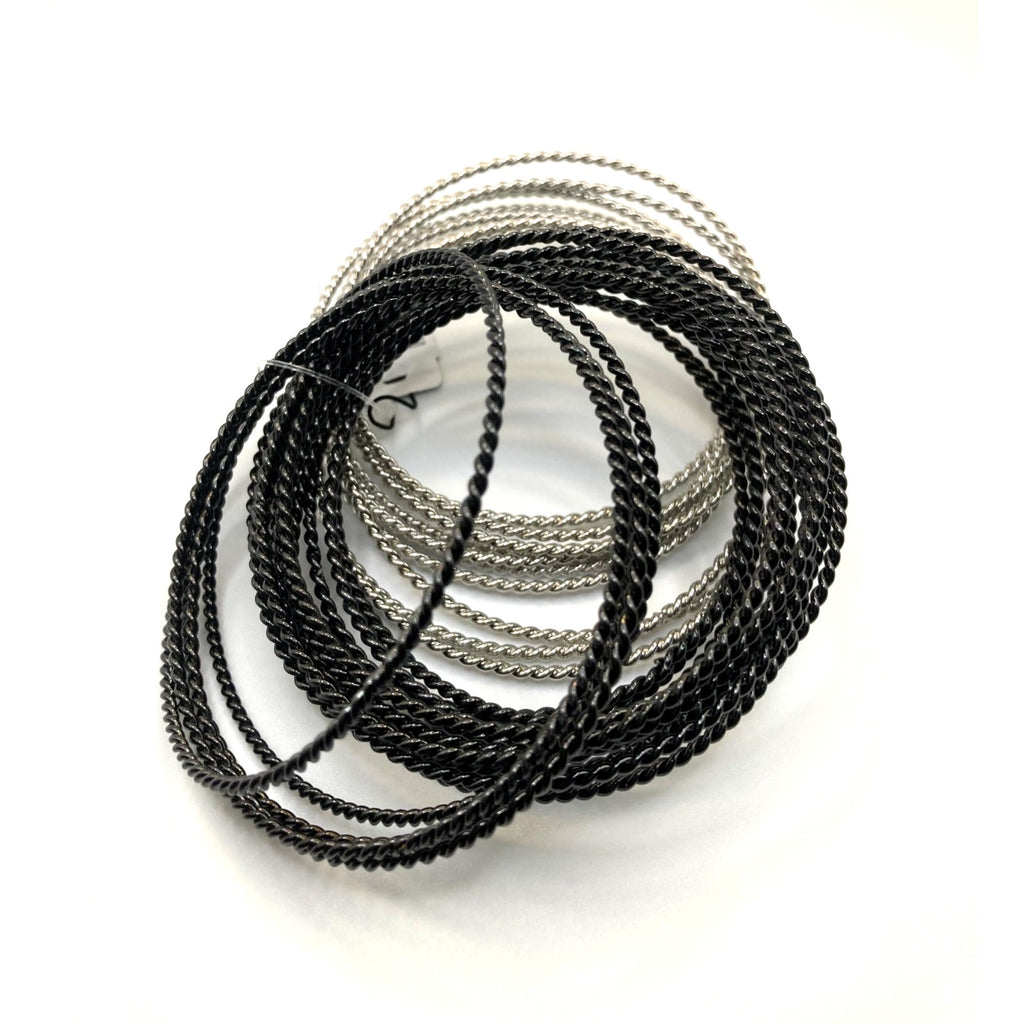 CHICO'S Black and Silver Tone Thin Twisted Bangle Bracelet Stacker