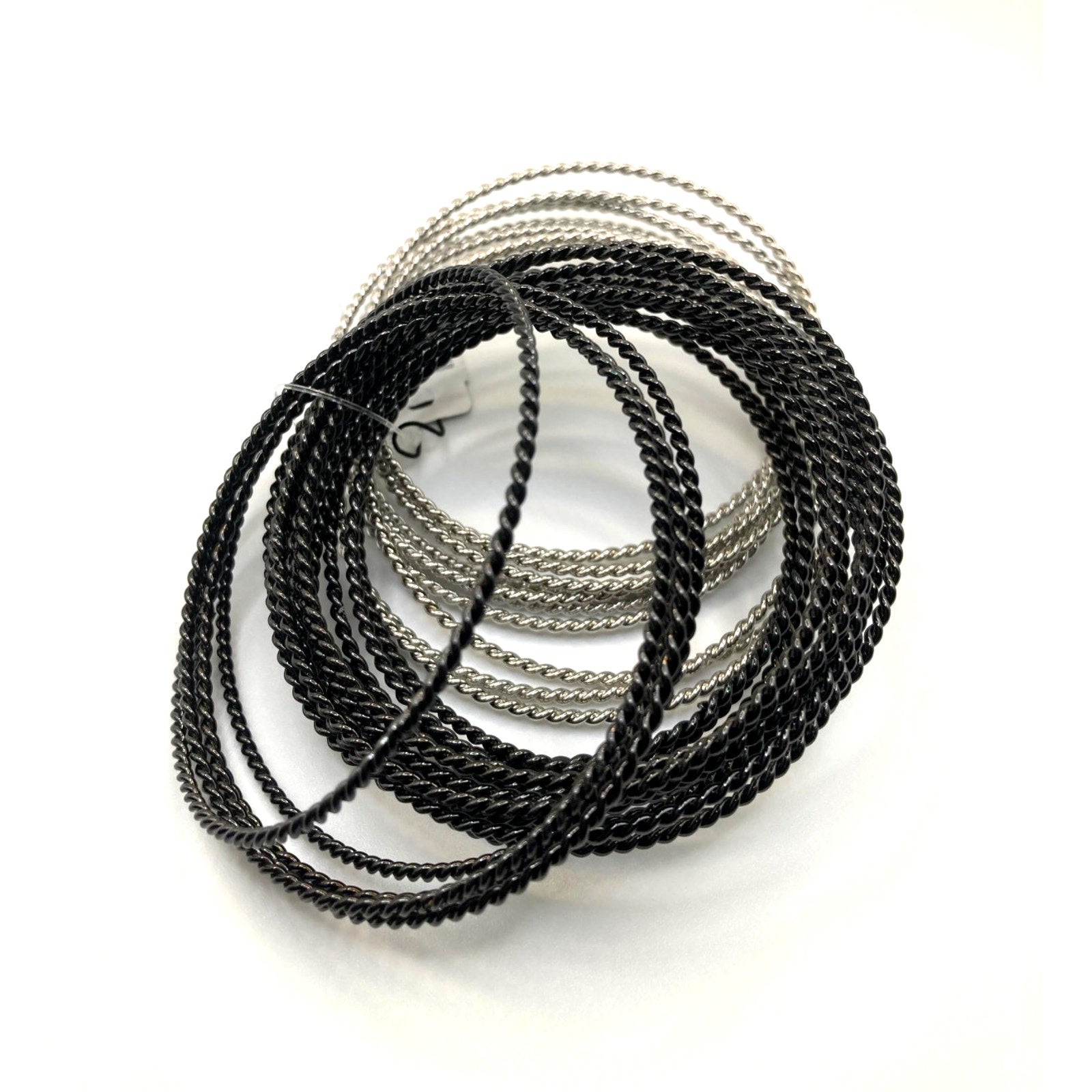 CHICO'S Black and Silver Tone Thin Twisted Bangle Bracelet Stacker