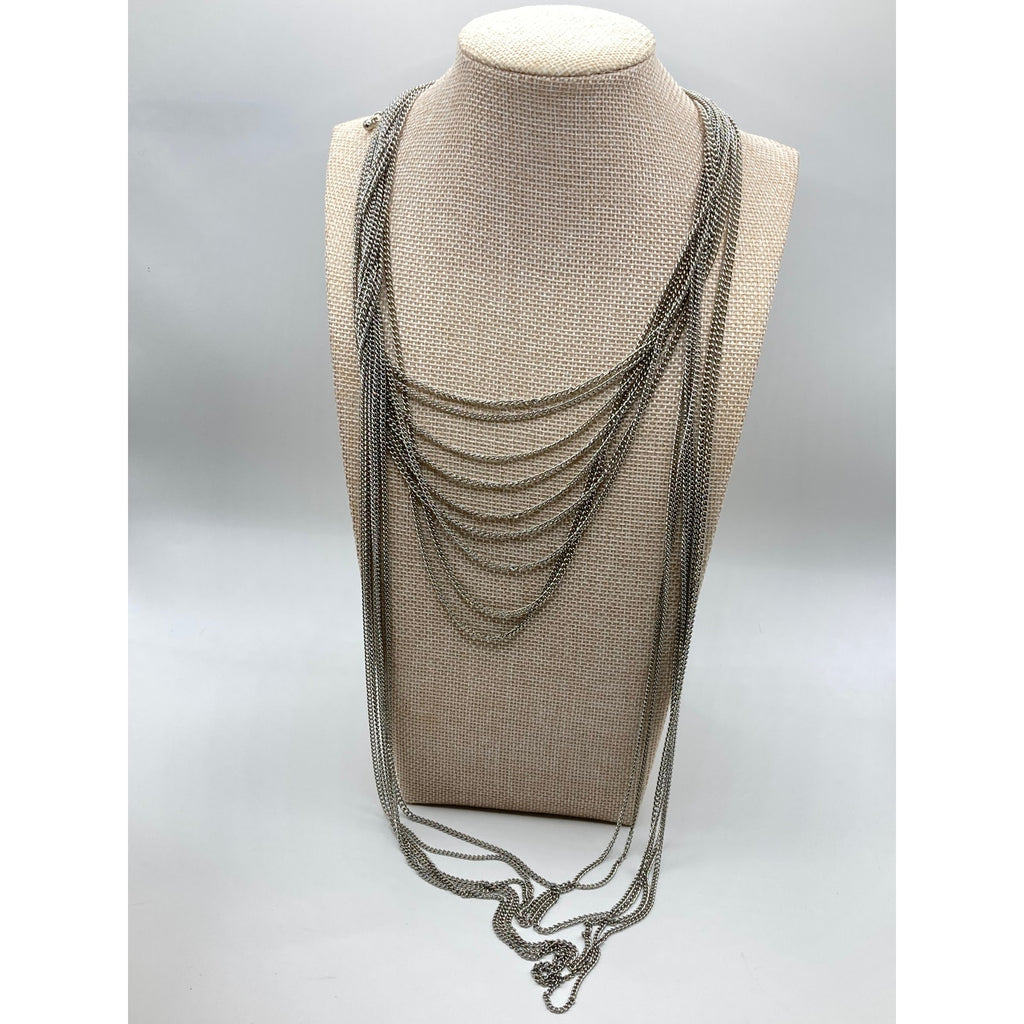 LANE BRYANT Multi Chain Draped Layered Silver Tone Chain Necklace
