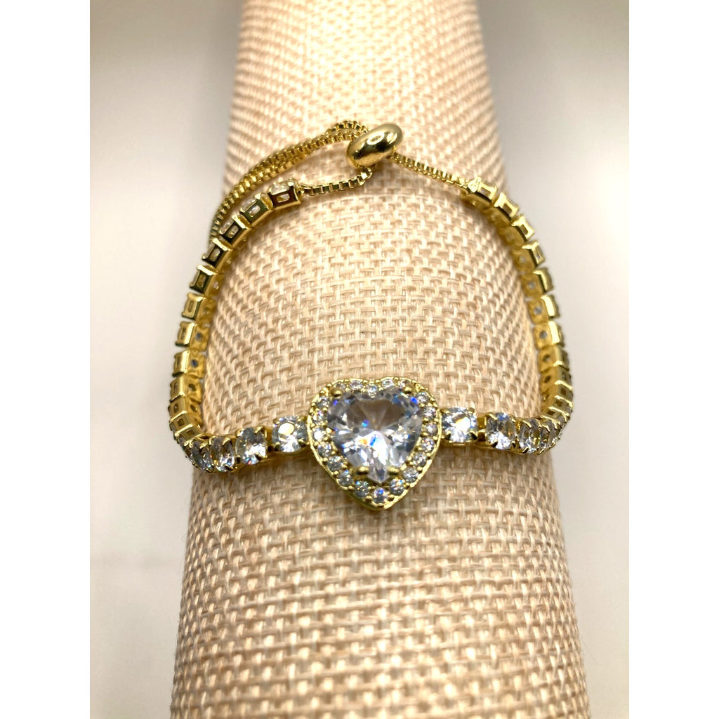 Heart Center Stone Slider Tennis Bracelet Made with Swarovski Elements Sz 9