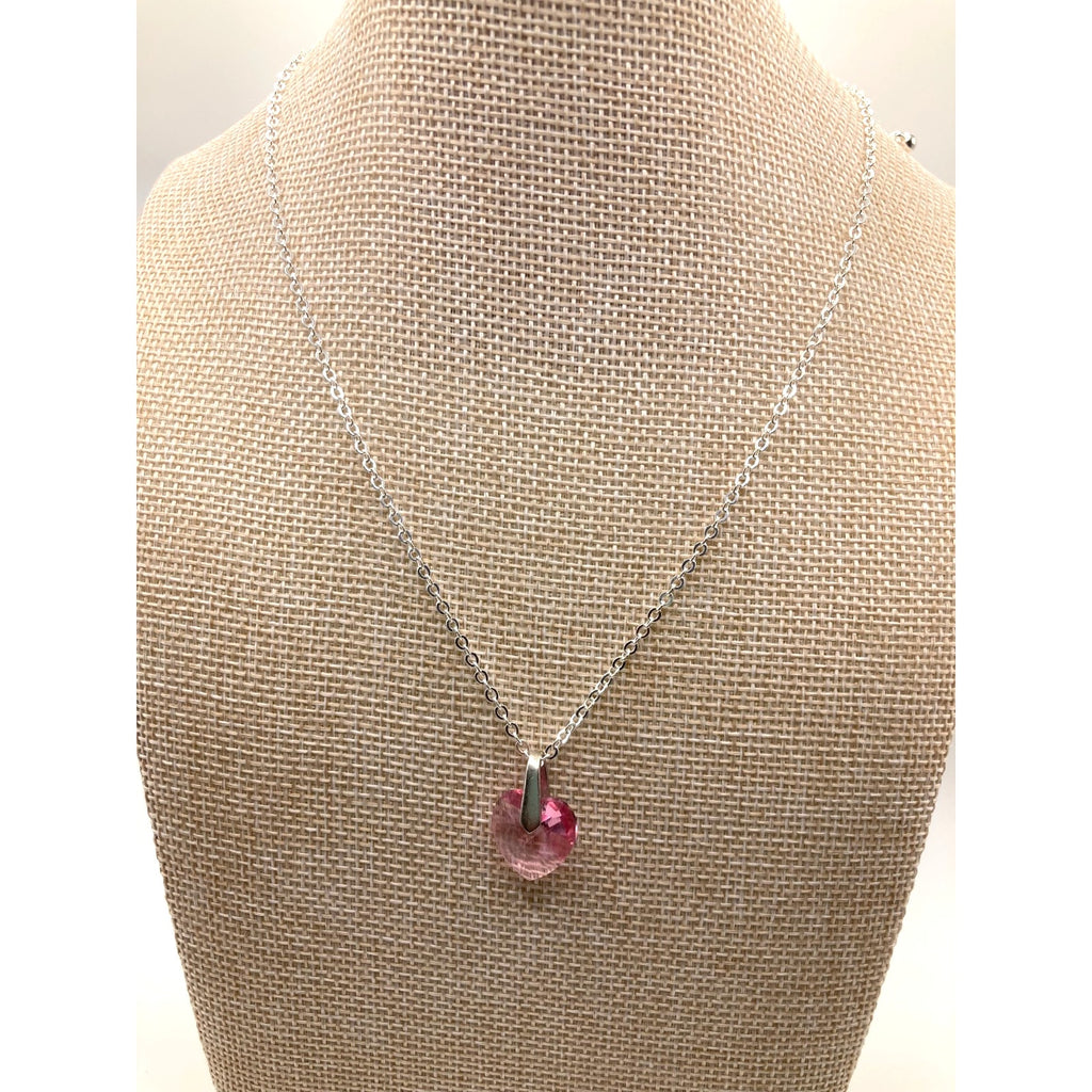Pink Heart Crystal Rhodium Overlay 18" Necklace Made with SWAROVSKI Elements