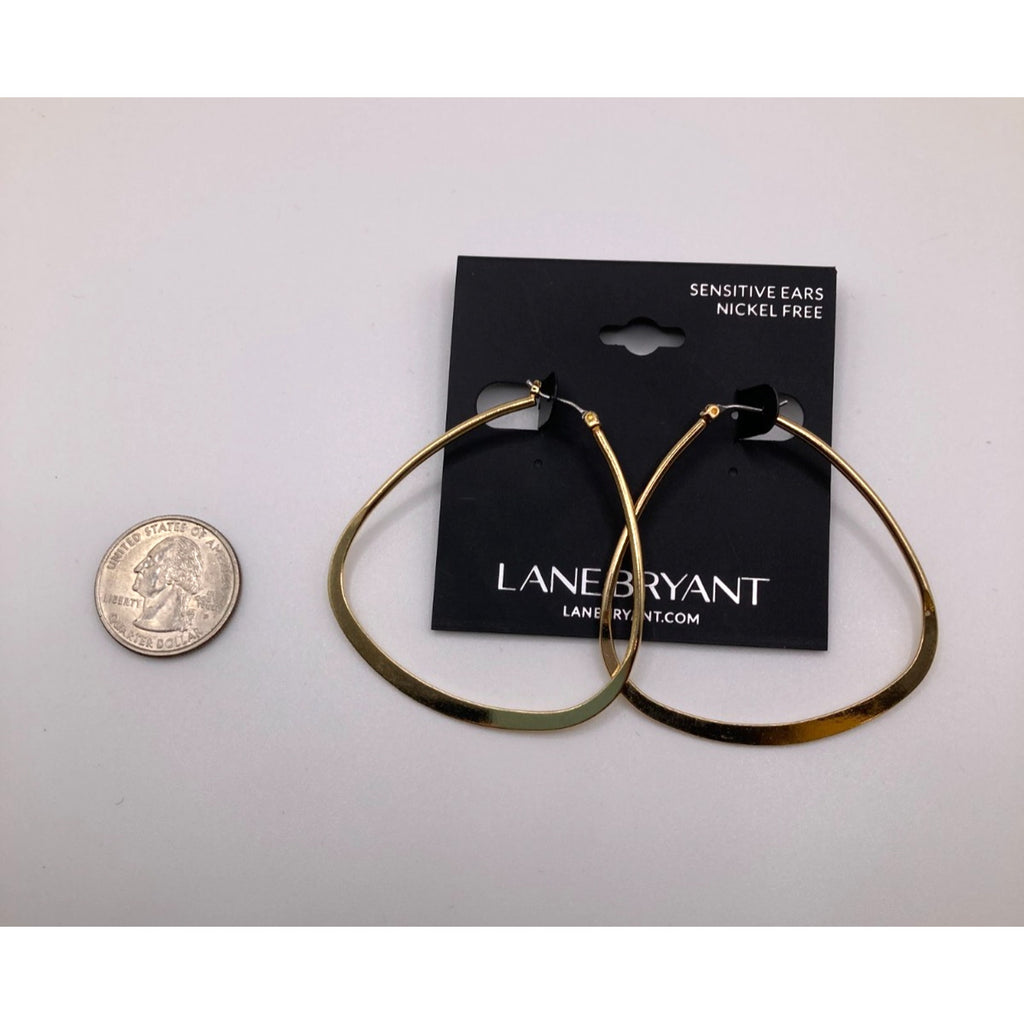 LANE BRYANT Gold Tone Dangle Hoop Triangle Teardrop Earrings 2"