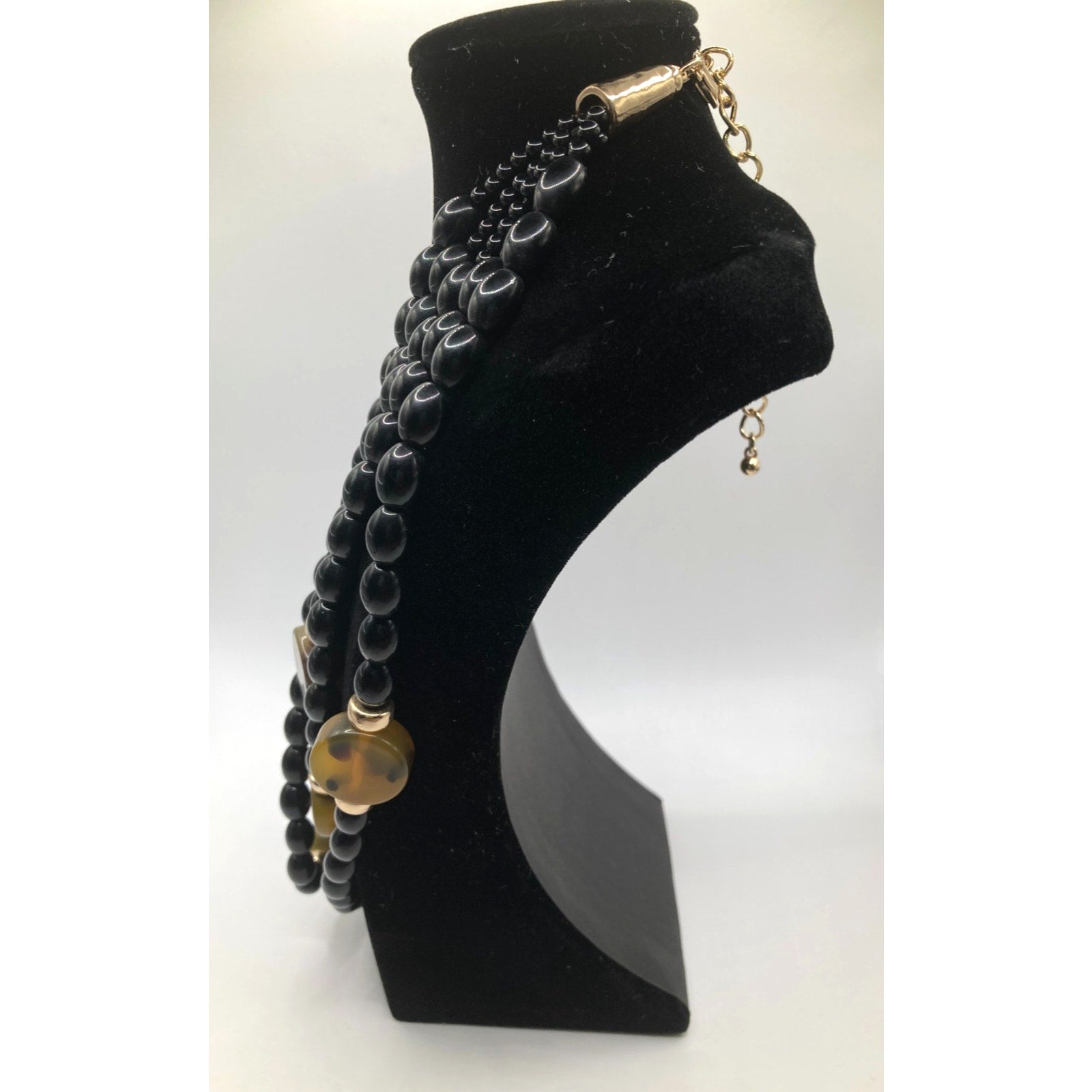 Black Beaded w/ Gold Tone Accent Multi-Strand Layered Statement Necklace 18"