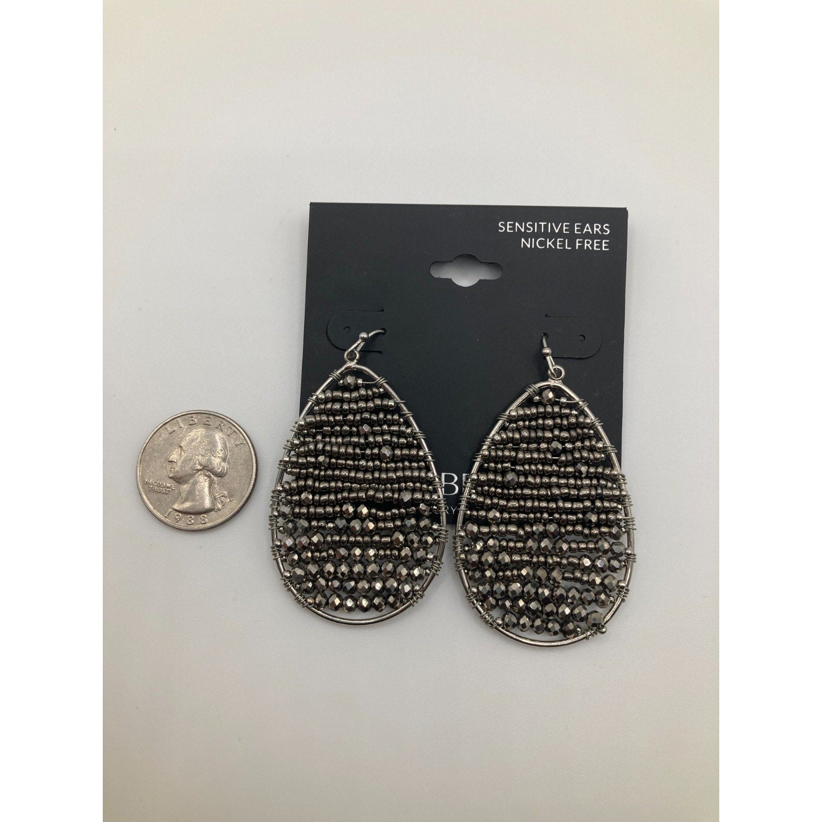 LANE BRYANT Teardrop Grey Beaded & Wire Earrings