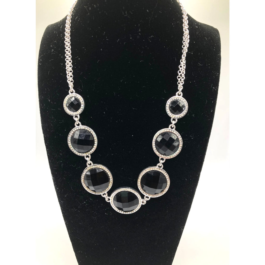 WHITE HOUSE/BLACK MARKET Black Circles Faceted w/ Rhinestone Collar Necklace 16"