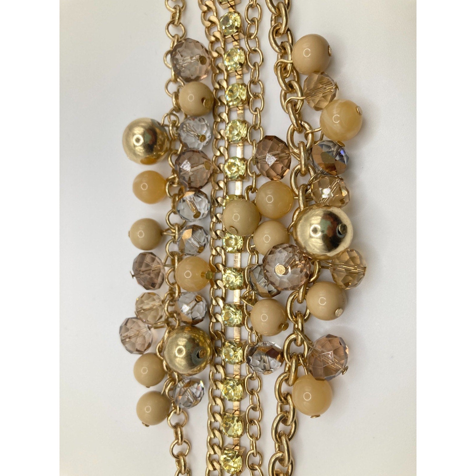 THE LIMITED Multi-strand Chunky Gold Tone Bauble Rhinestone Bracelet Nude/Green