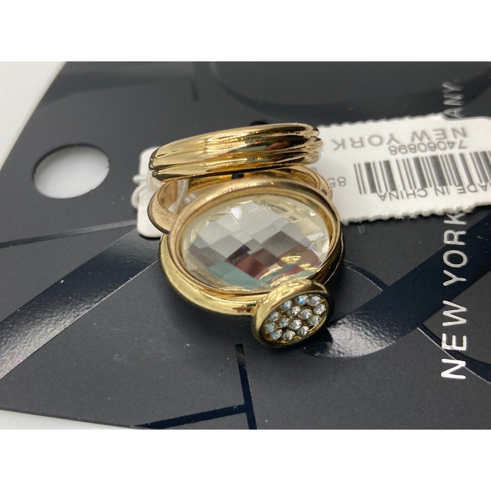 New York & Company Size 6 Women's 3-Stack Ring Set Gold Tone Clear Crystal