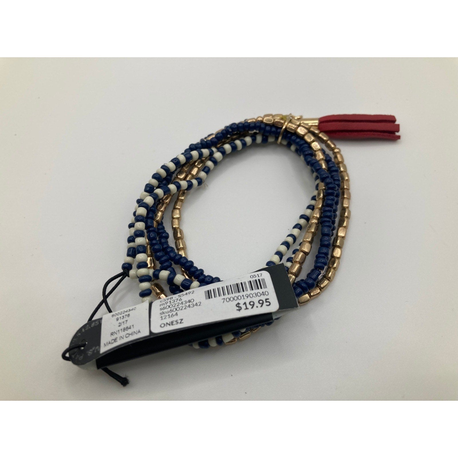 LANE BRYANT Multi Strand Beaded & Gold Tone Patriotic Stretch Bracelet w/ Tassel