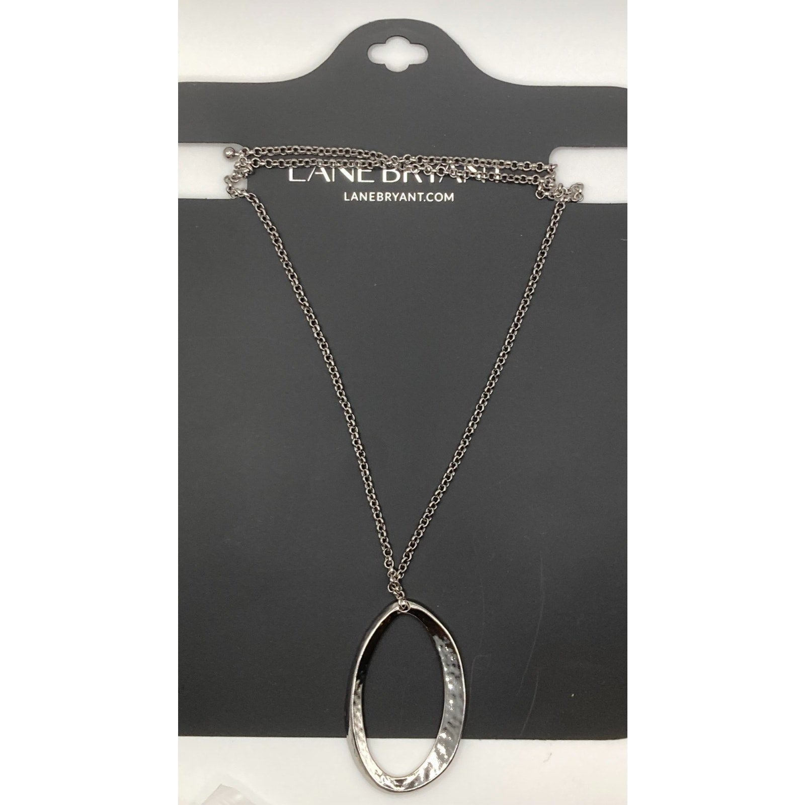 Lane Bryant Abstract Hammered Silver Tone Oval Pendant Necklace