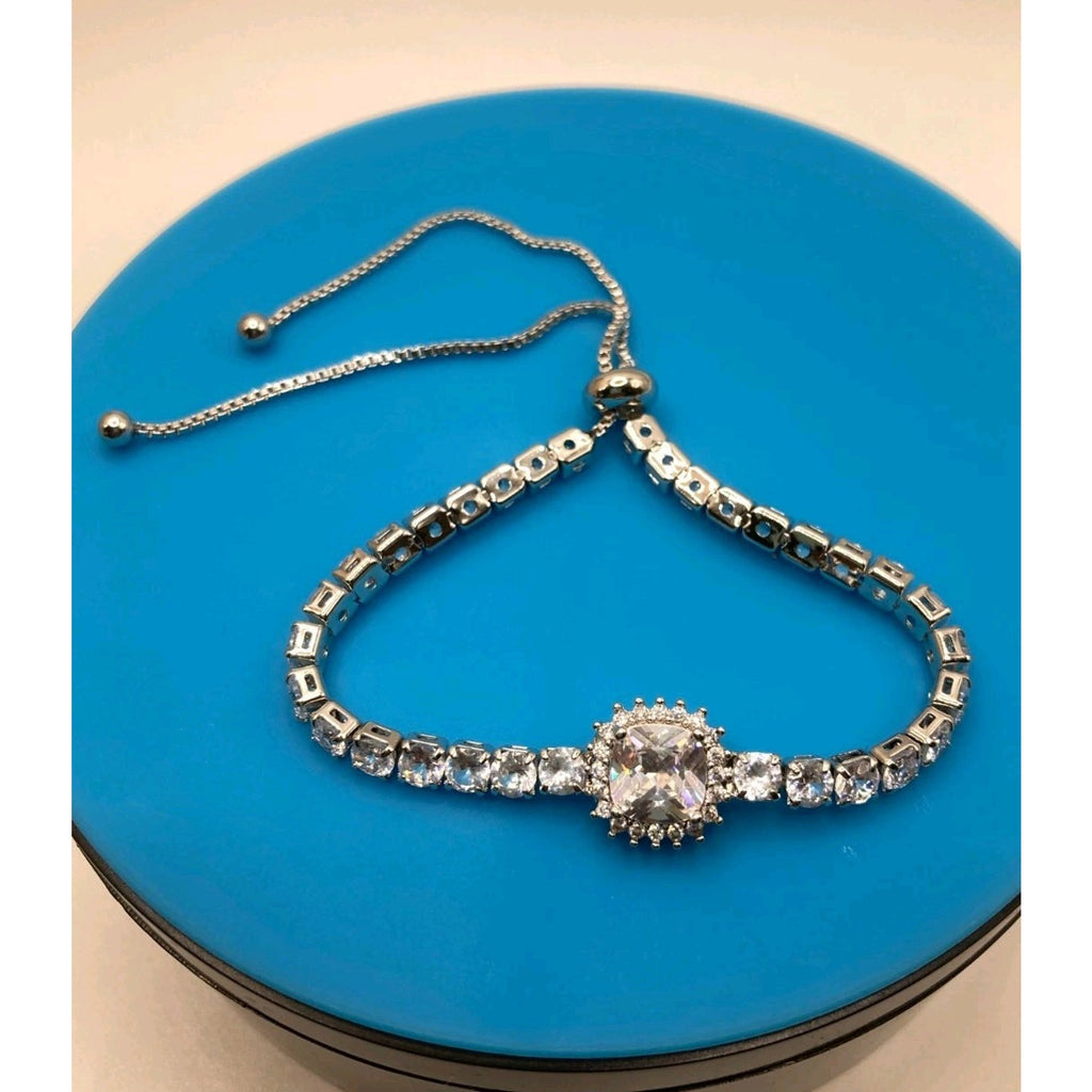 Radiant Center Stone Slider Tennis Bracelet Made with Swarovski Elements Sz 9