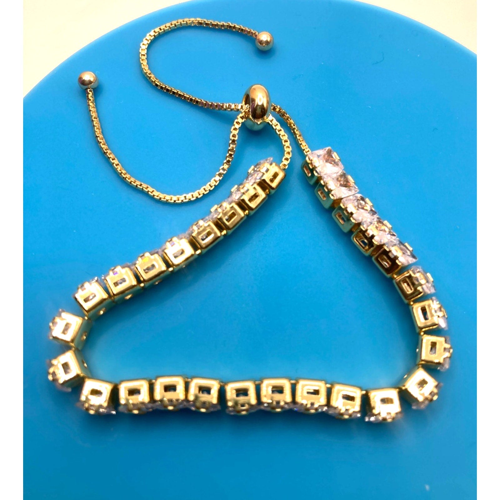 Women's Gold Overlay Slider Tennis Bracelet Made with Swarovski Elements Sz 9