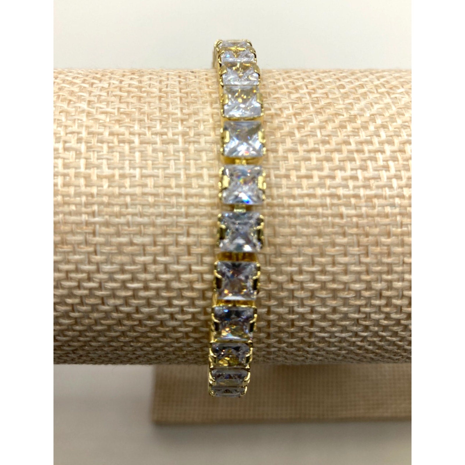 Women's Gold Overlay Slider Tennis Bracelet Made with Swarovski Elements Sz 9