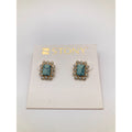 STONY Gold Tone Dainty Blue Marble Faux Stone Rectangle Stud Earrings Rhinestone