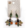 STONY Gold Tone Green Abalone Orange Aurora Borealis Faux Stones Drop Earrings