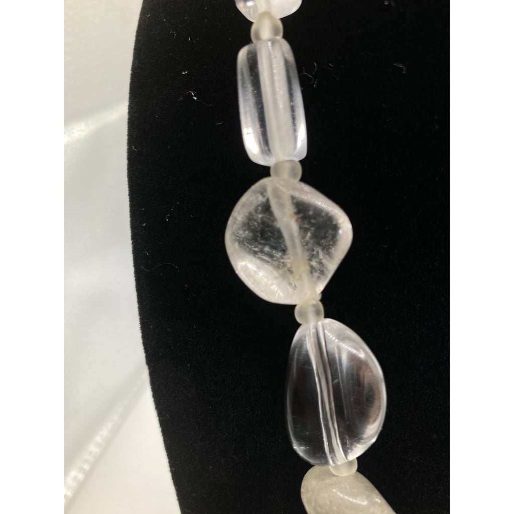 Hammered Embossed Silver Tone Pendant w/ Glass Stone 22" Cord Statement Necklace