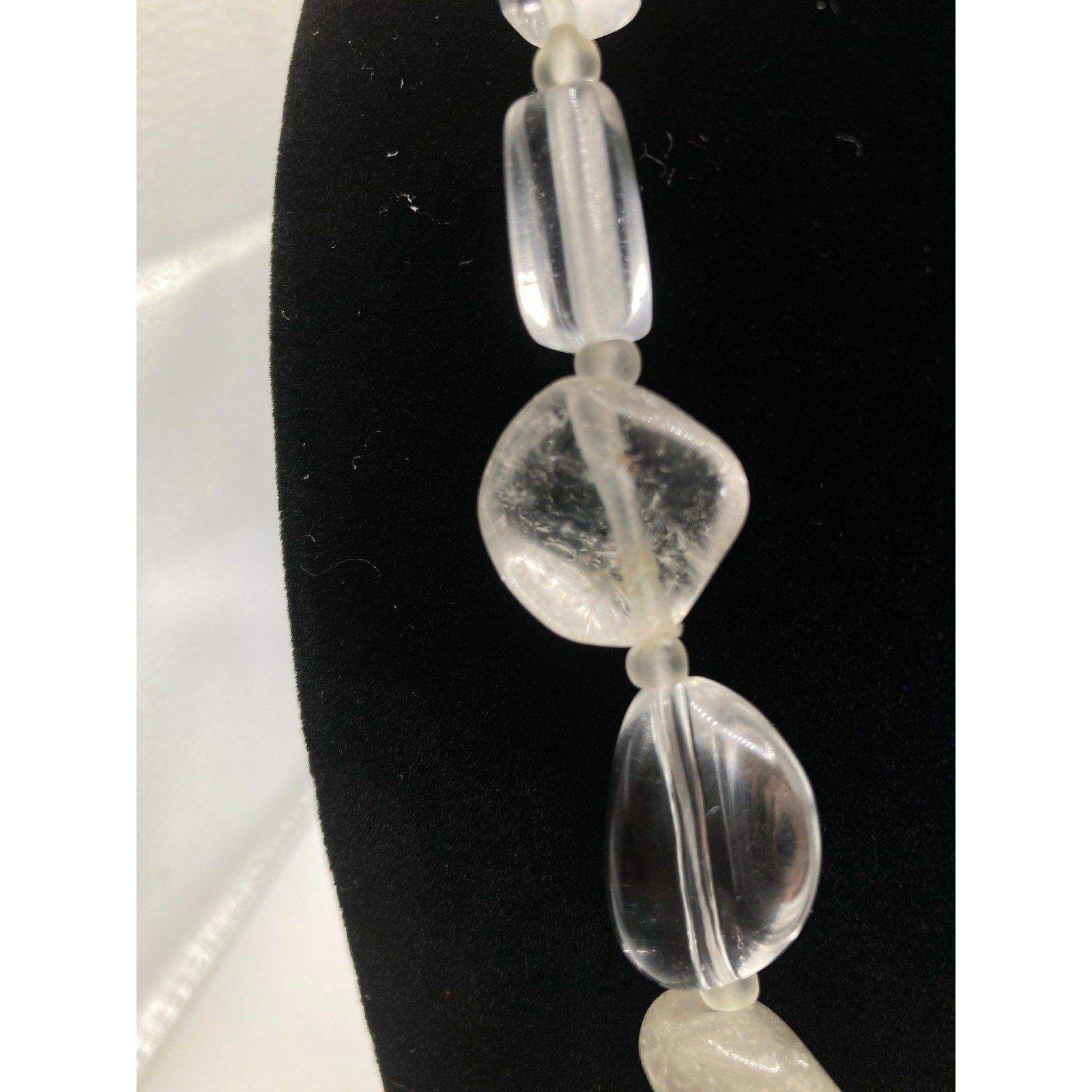 Hammered Embossed Silver Tone Pendant w/ Glass Stone 22" Cord Statement Necklace