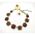 STONY Gold Tone Square Link Brown & Burgundy Acrylic Stone Station Necklace 16"