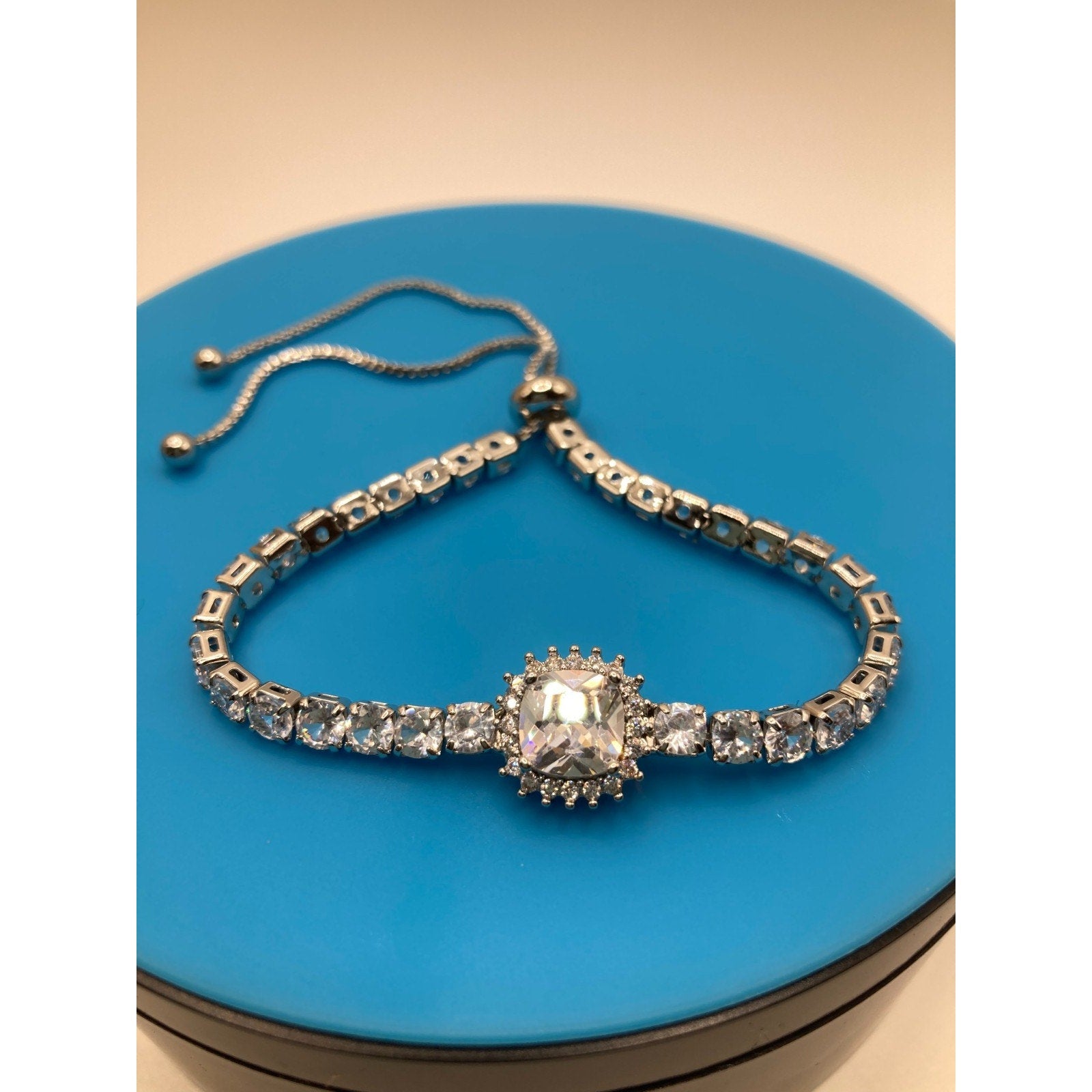 Radiant Center Stone Slider Tennis Bracelet Made with Swarovski Elements Sz 9