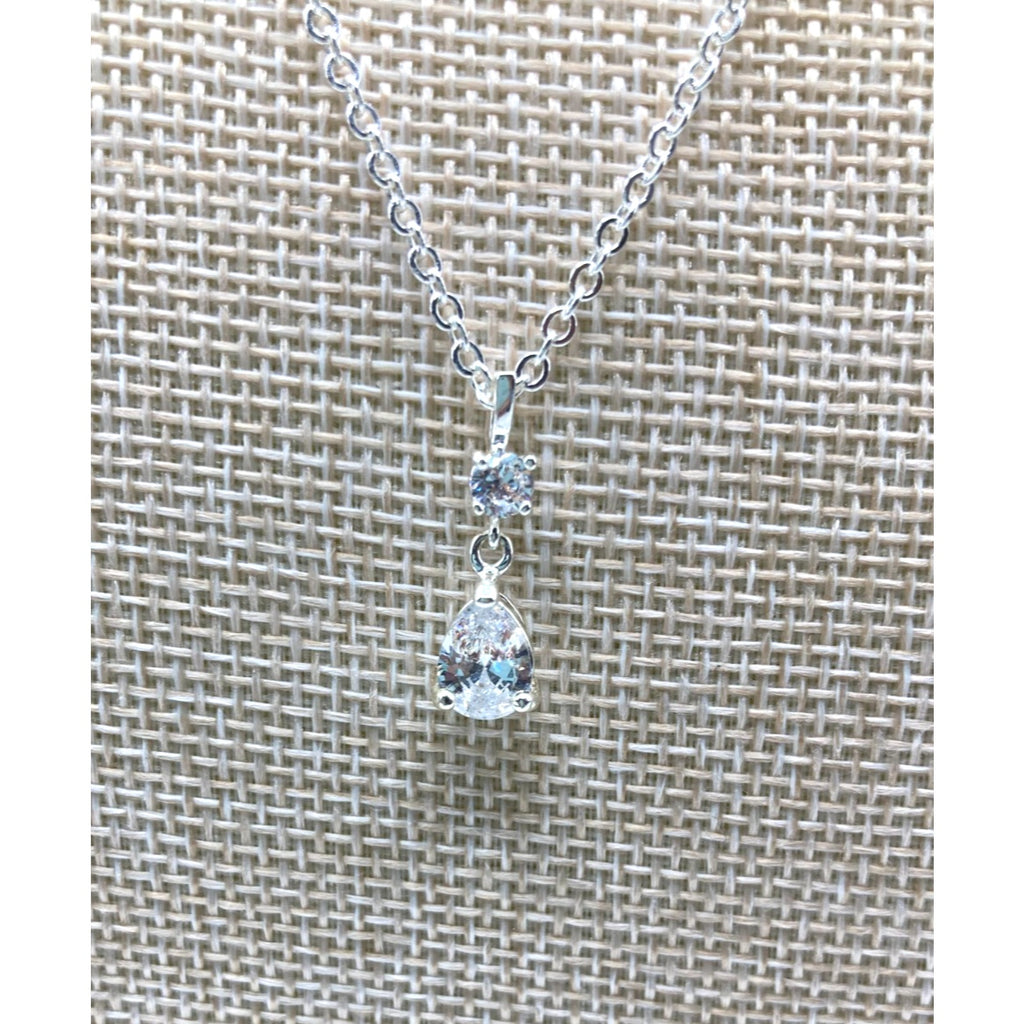 Silver Overlay Clear Teardrop Crystal 16" Necklace Made with SWAROVSKI Elements