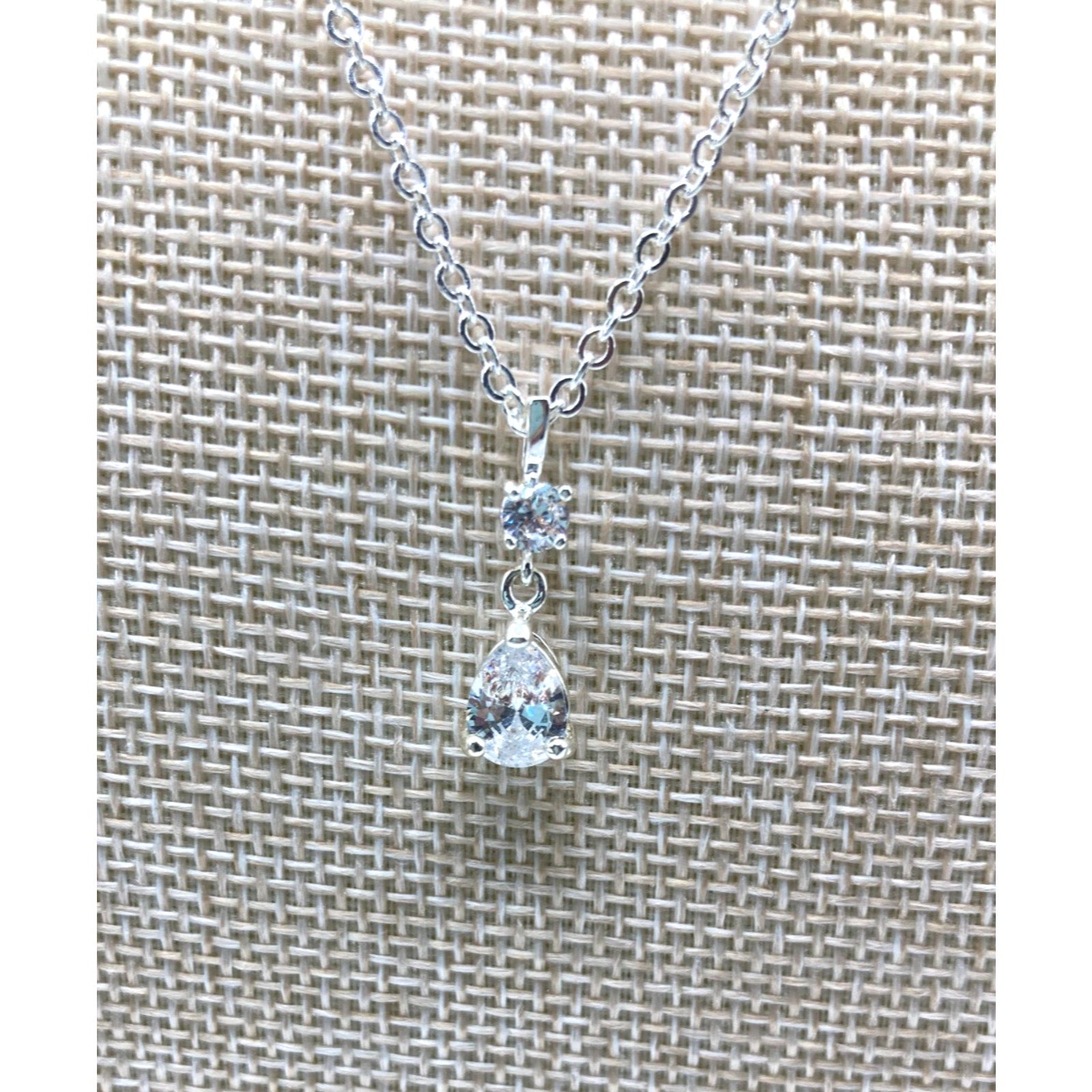 Silver Overlay Clear Teardrop Crystal 16" Necklace Made with SWAROVSKI Elements