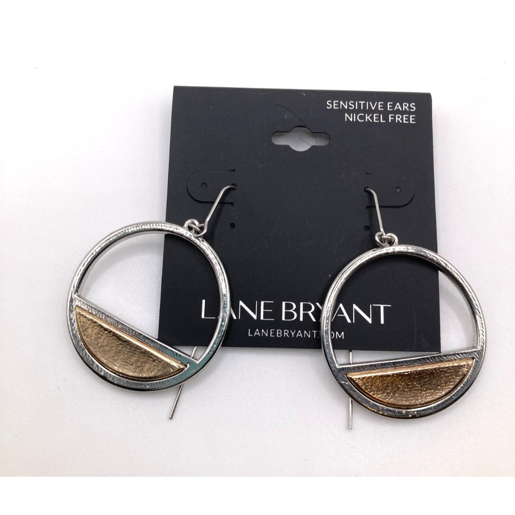 LANE BRYANT Textured Mixed Metal Partial Hoop Drop Earring Extra Long Hook Back