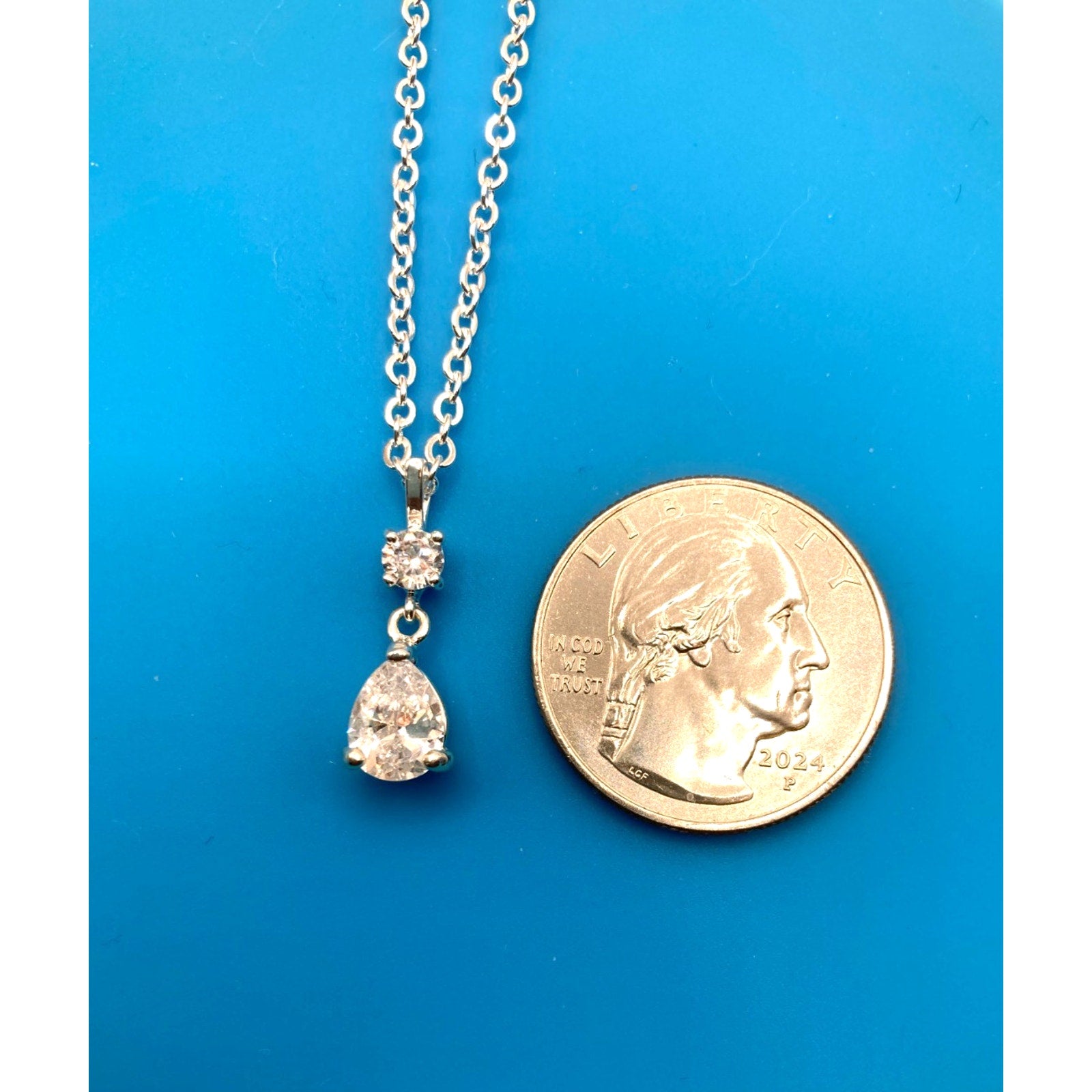Silver Overlay Clear Teardrop Crystal 16" Necklace Made with SWAROVSKI Elements