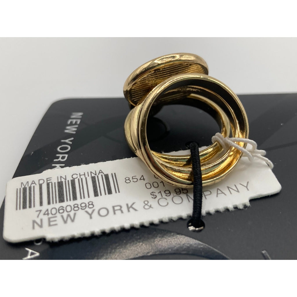New York & Company Size 6 Women's 3-Stack Ring Set Gold Tone Clear Crystal