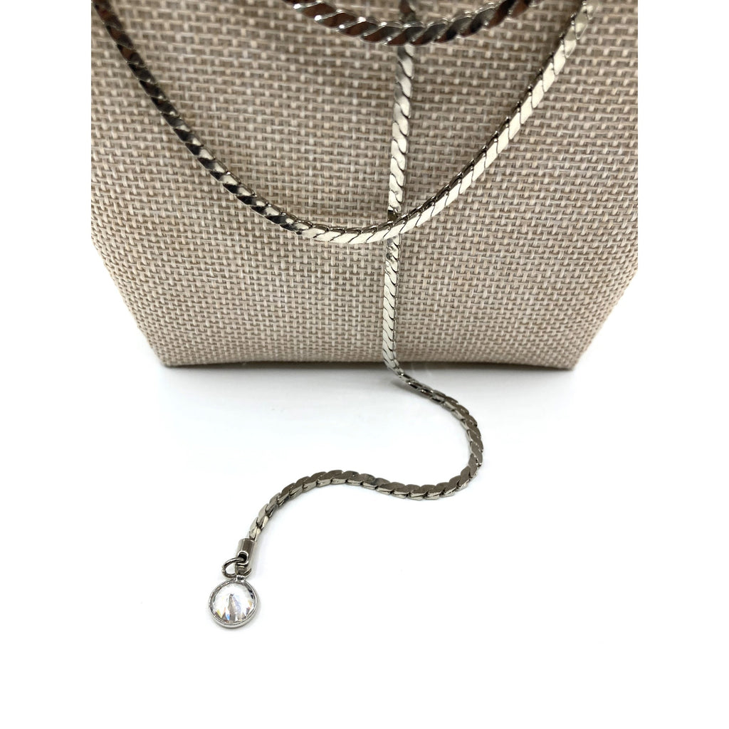 EXPRESS Elegant Silver Tone Layered Lariat Serpentine Chain & Cubic Zirconia 17"