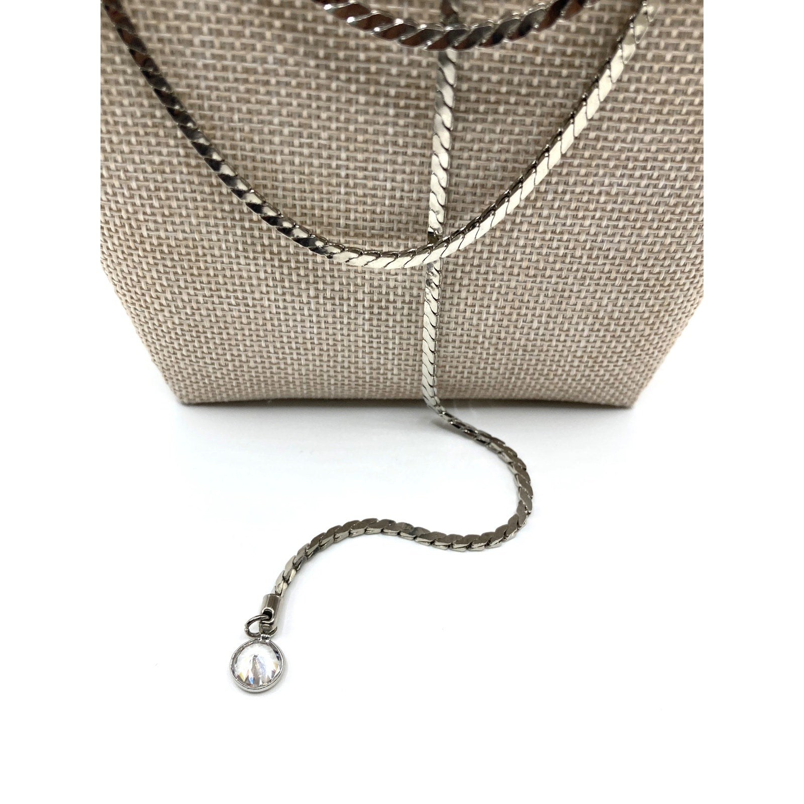 EXPRESS Elegant Silver Tone Layered Lariat Serpentine Chain & Cubic Zirconia 17"