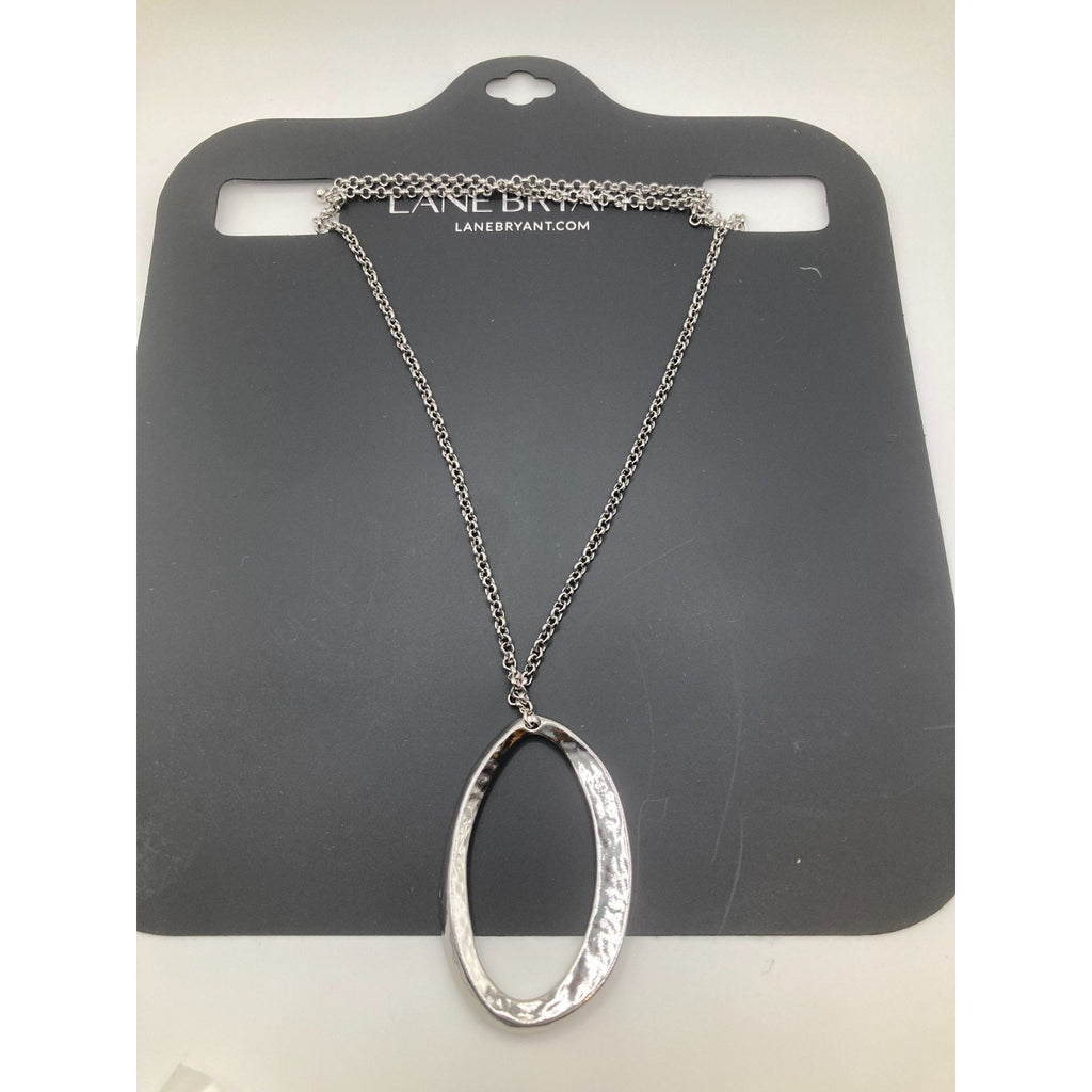 Lane Bryant Abstract Hammered Silver Tone Oval Pendant Necklace