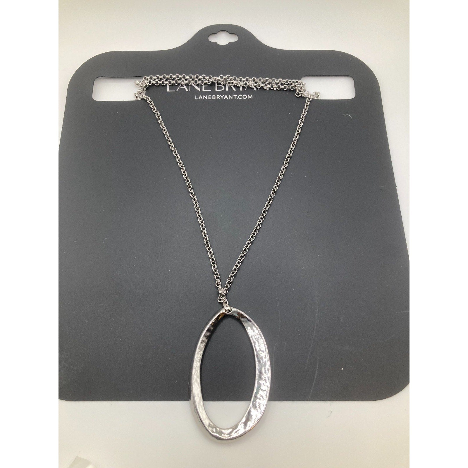 Lane Bryant Abstract Hammered Silver Tone Oval Pendant Necklace