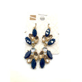 STONY Glamorous Navy Tan Champagne & Clear Crystal Dangle Drop Earrings 2"