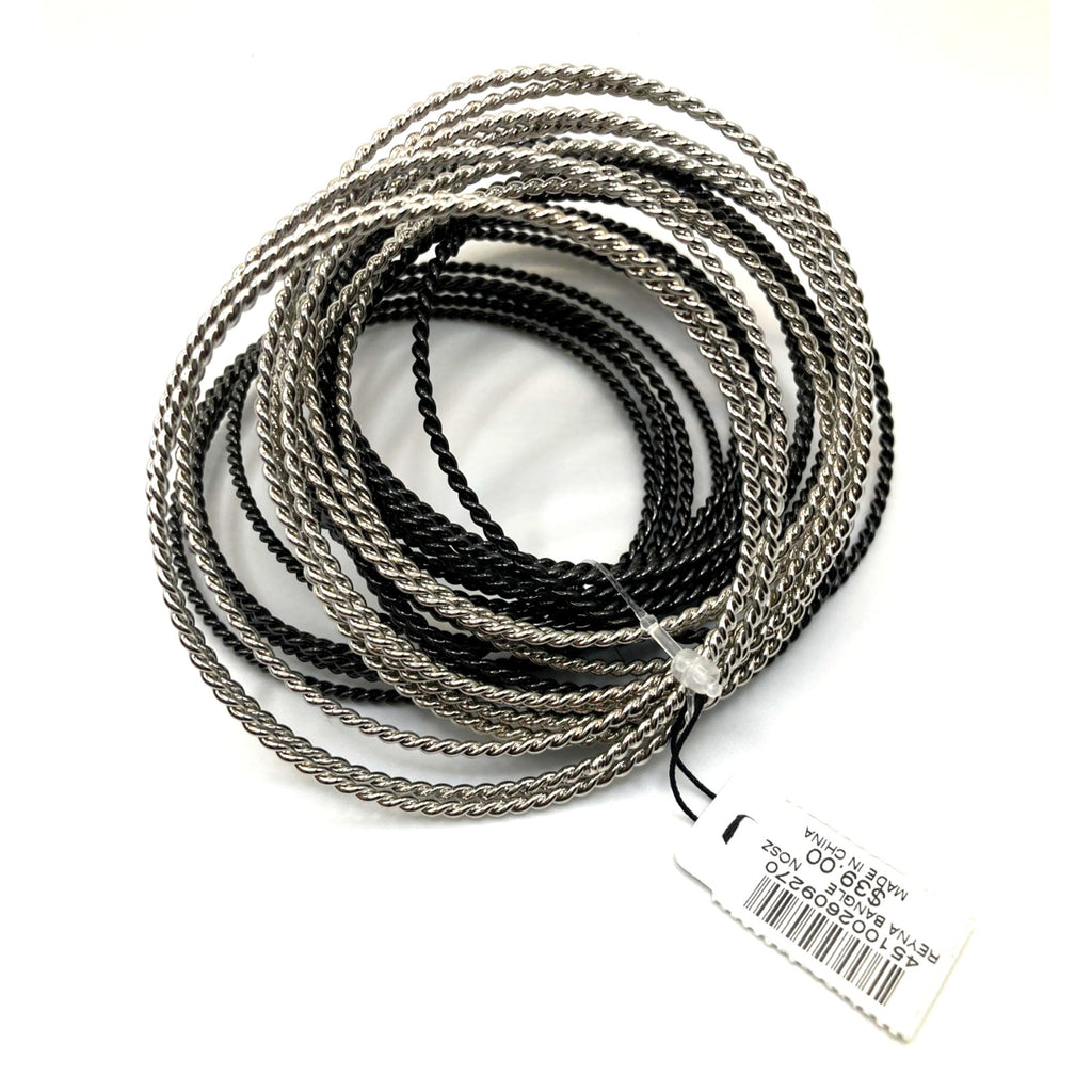 CHICO'S Black and Silver Tone Thin Twisted Bangle Bracelet Stacker