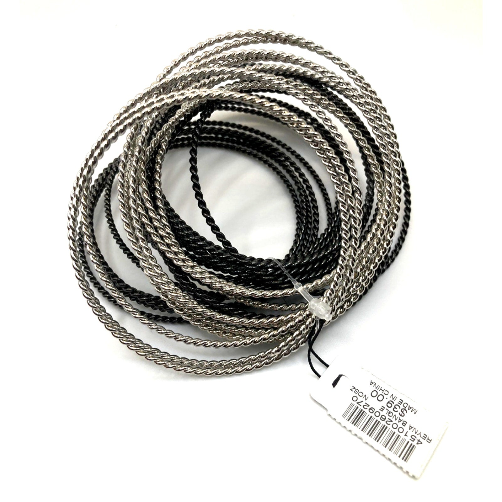 CHICO'S Black and Silver Tone Thin Twisted Bangle Bracelet Stacker