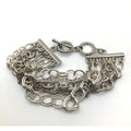 Designer Silver Tone Multichain Circular Link Adjustable Toggle Clasp Bracelet