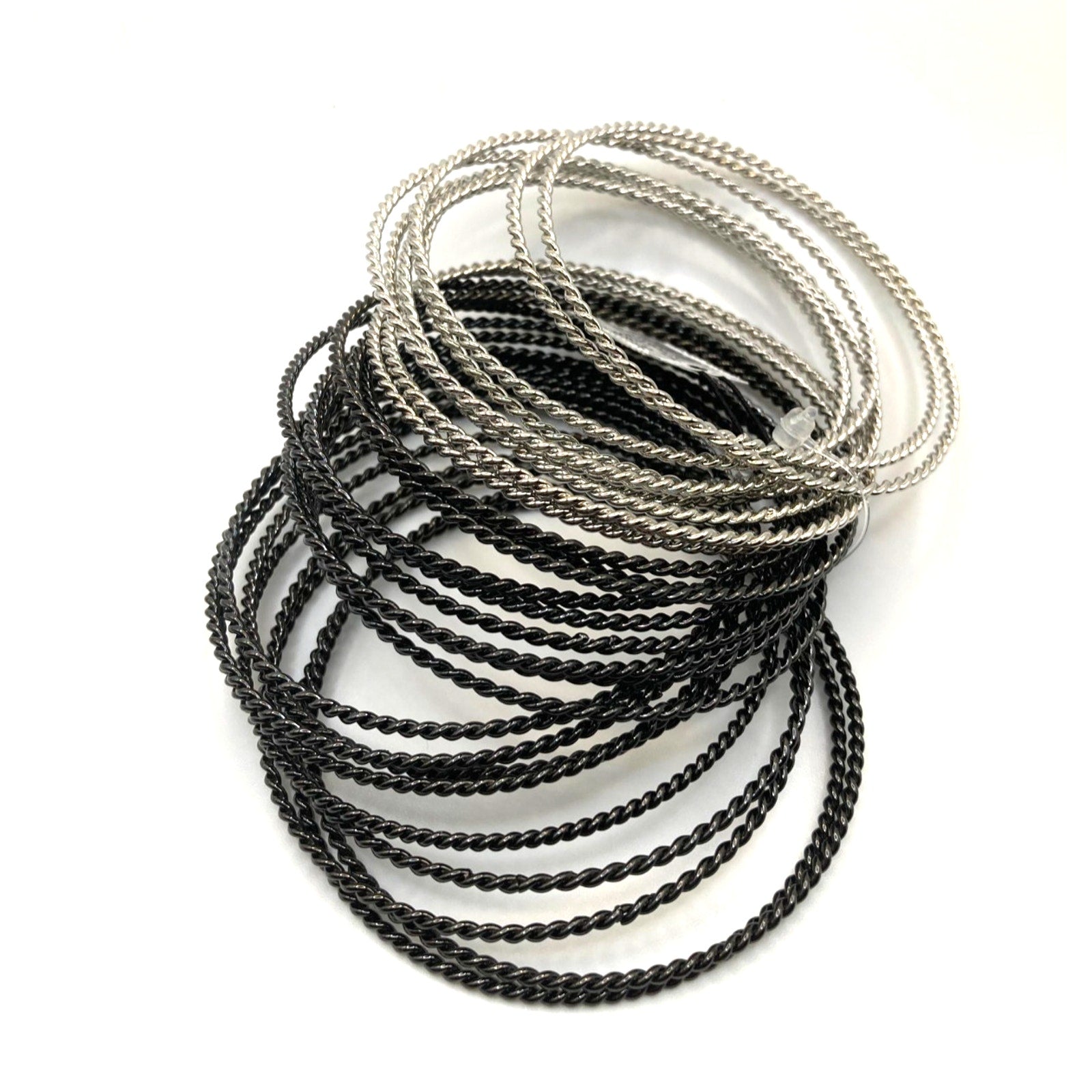 CHICO'S Black and Silver Tone Thin Twisted Bangle Bracelet Stacker