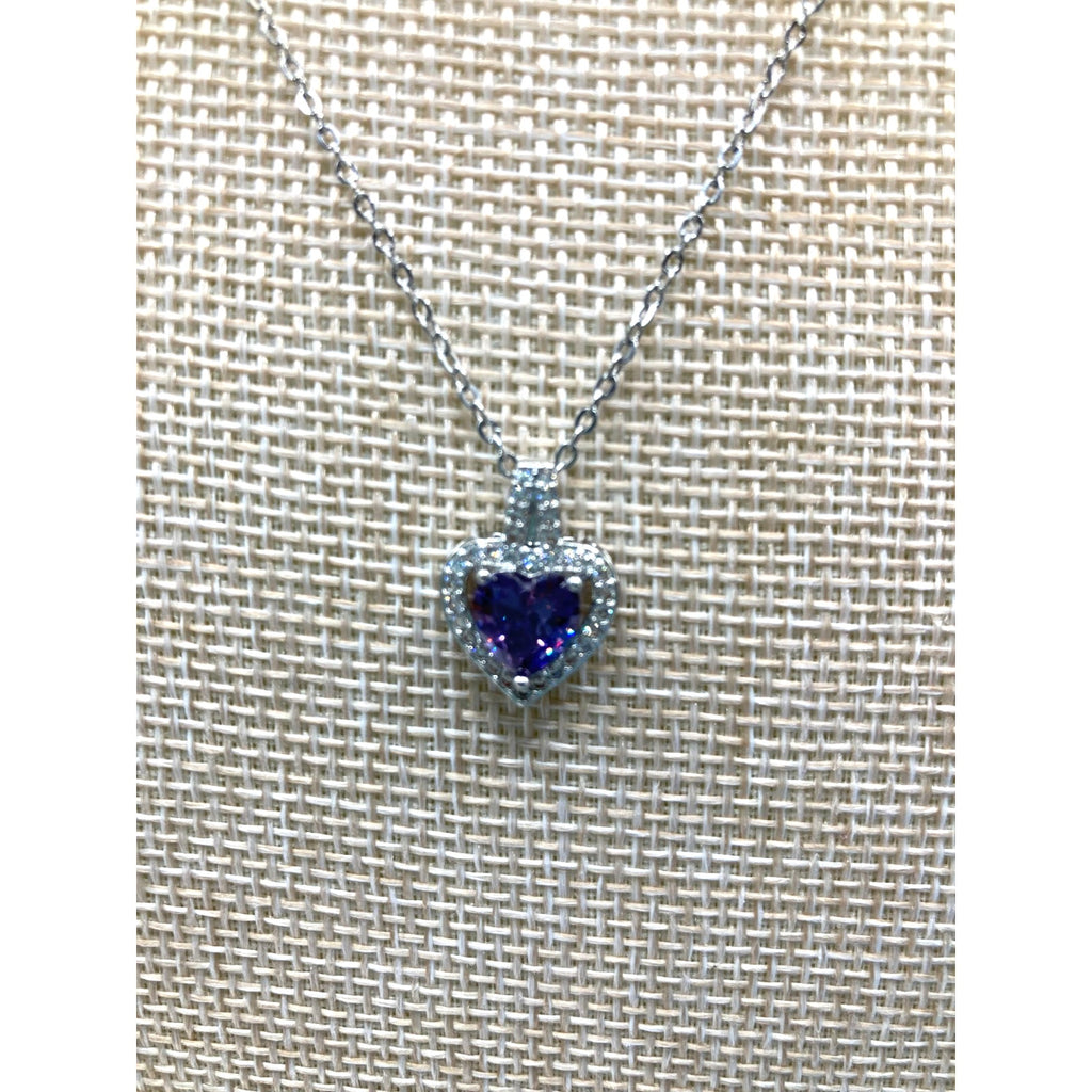 Purple Heart Crystal Silver Overlay 18" Necklace Made with SWAROVSKI Elements
